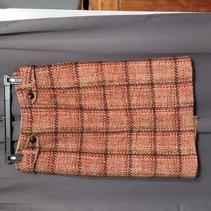 Talbots 99% Wool Skirt Rust/Brown/Tan Plaid Lined Zips Size 4 EUC